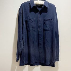 Vintage NOS Men’s Navy Blue Heavy Jersey Cotton Button Up Shirt Size XXL
